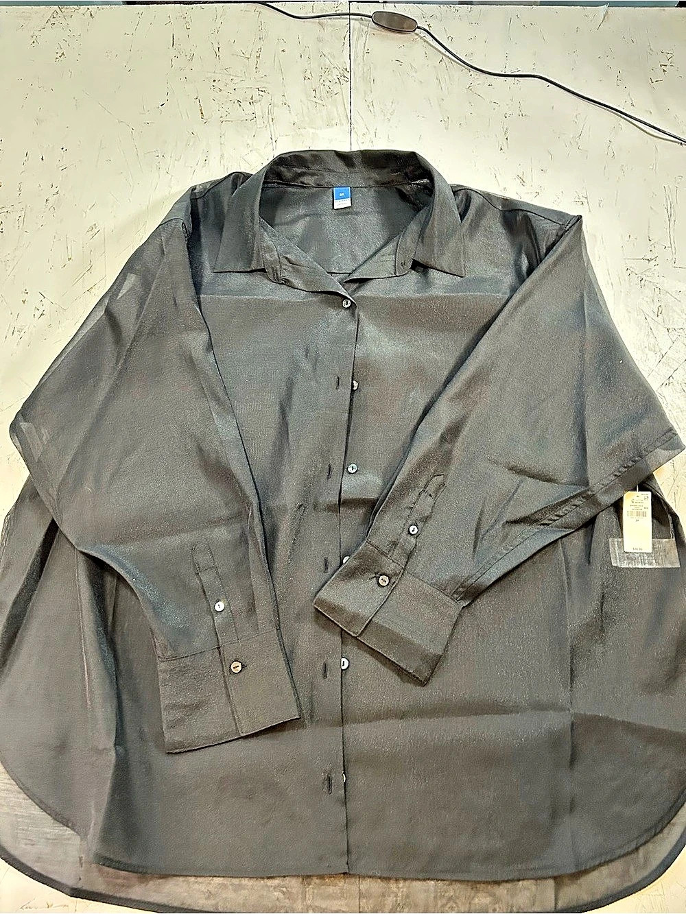 Old Navy Transparent Button Down Shirt in Black Size 2X NWT